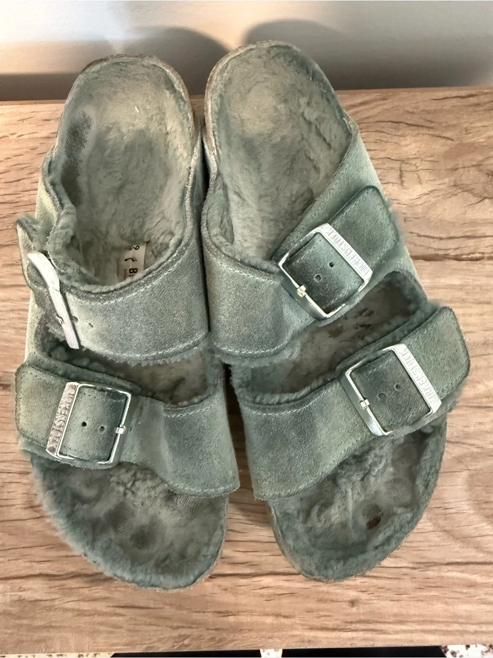 Birkenstock Teal Suede Two-Strap Plush Footbed Sandals